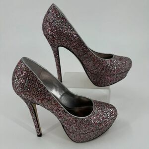 Baker's Heels 6.5 Melina Glitter Platform Pumps Stiletto Sparkly Elegant Wedding